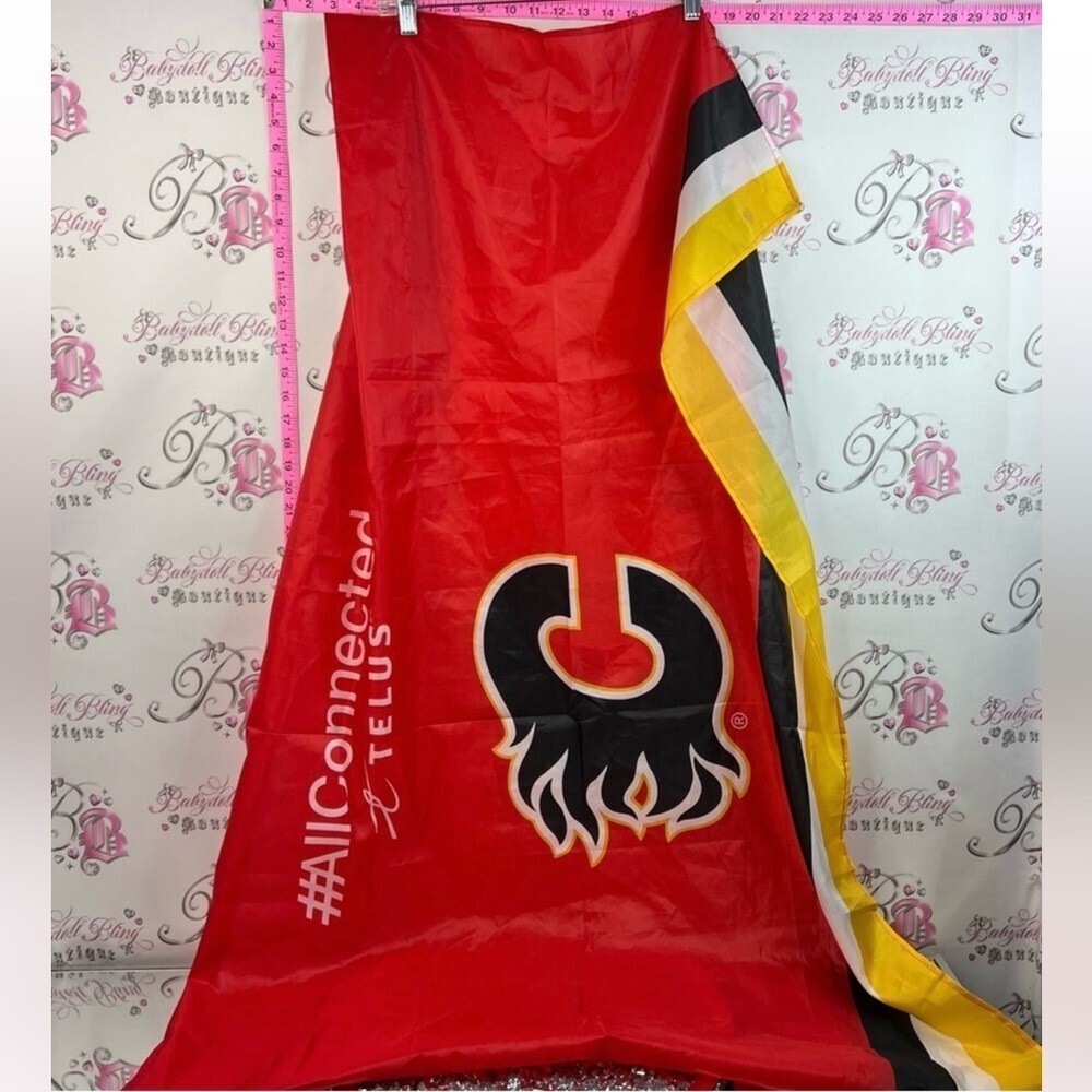 Calgary Flames Red Promotional Flag with Black & Yellow Logo